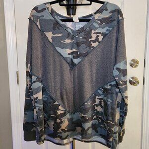 Sew In Love Camo and Charcoal Long Sleeve Top
